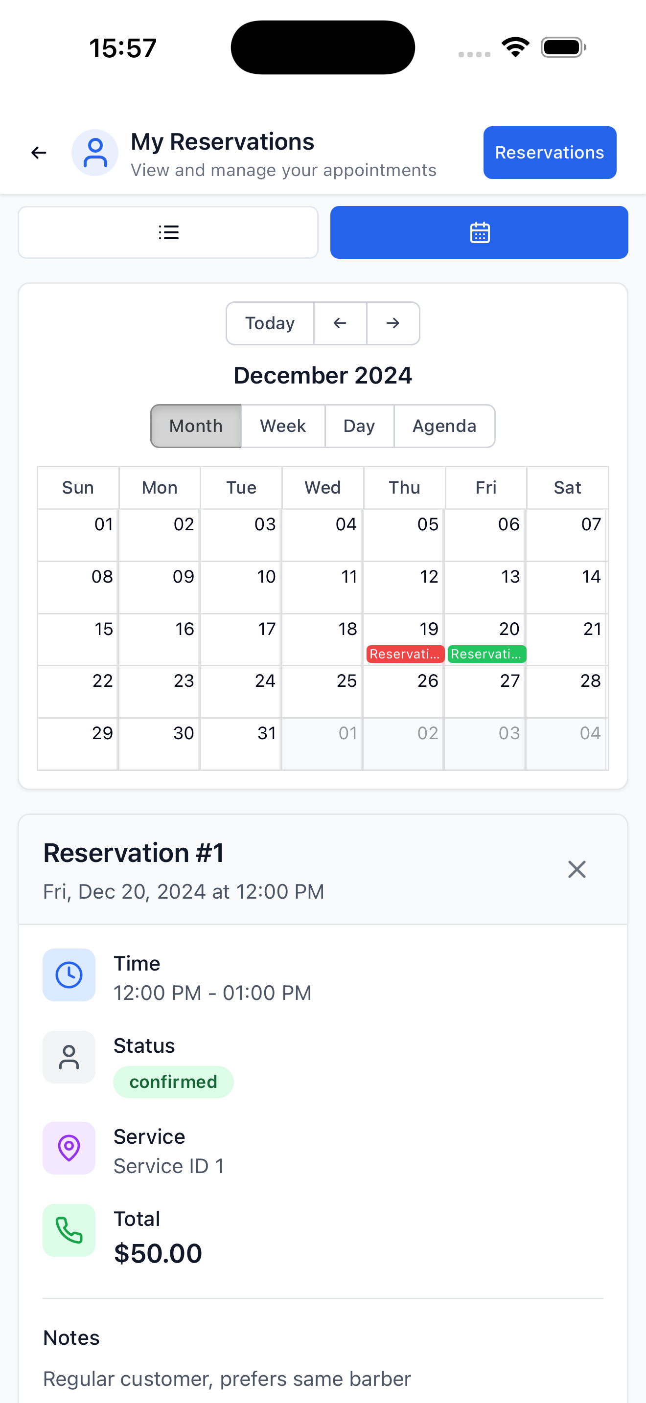 Monthly schedule overview